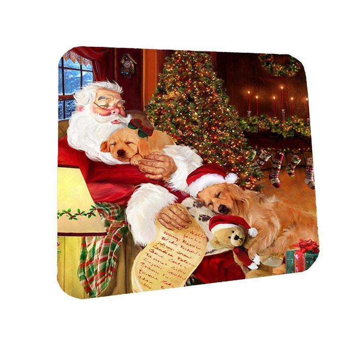 Golden Retriever Dog and Puppies Sleeping with Santa Coasters Set of 4