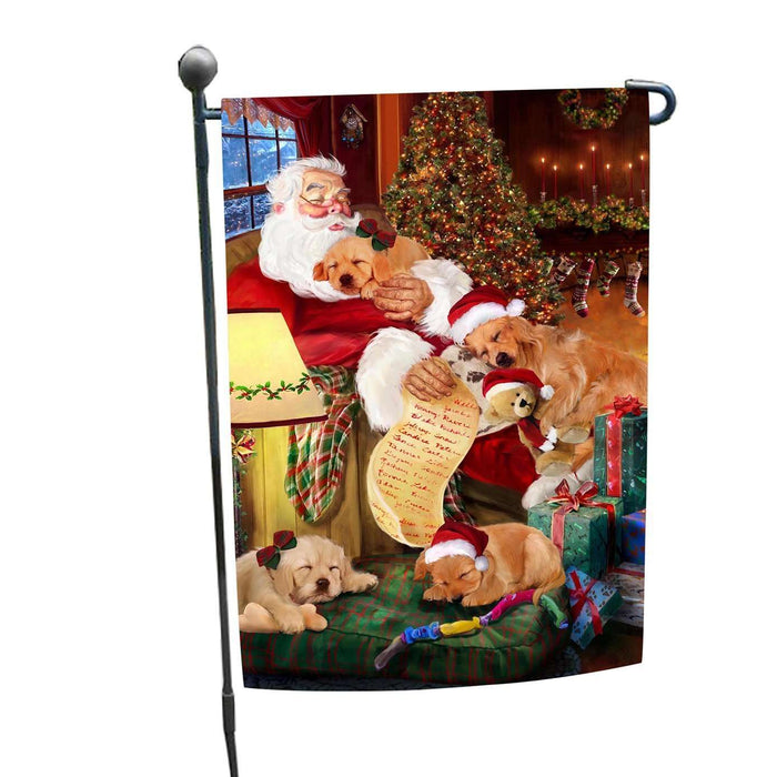 Golden Retriever Dog and Puppies Sleeping with Santa Garden Flag
