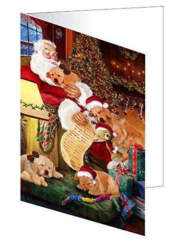 Golden Retriever Dog and Puppies Sleeping with Santa Handmade Artwork Assorted Pets Greeting Cards and Note Cards with Envelopes for All Occasions and Holiday Seasons