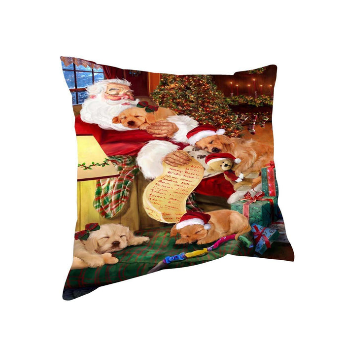Golden Retriever Dog and Puppies Sleeping with Santa Throw Pillow