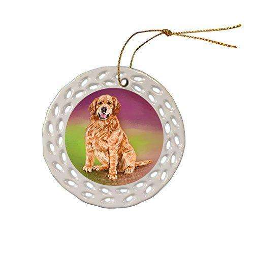 Golden Retriever Dog Christmas Doily Ceramic Ornament