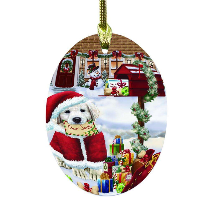 Golden Retriever Dog Dear Santa Letter Christmas Holiday Mailbox Oval Glass Christmas Ornament OGOR49046