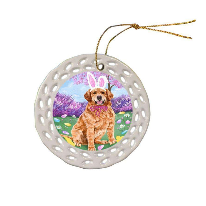 Golden Retriever Dog Easter Holiday Ceramic Doily Ornament DPOR49150