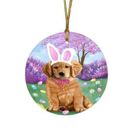 Golden Retriever Dog Easter Holiday Round Flat Christmas Ornament RFPOR49143