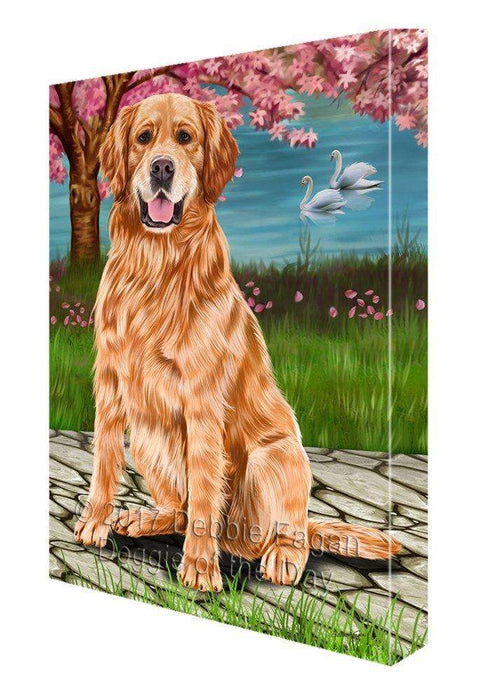 Golden Retriever Dog Painting Printed on Canvas Wall Art Signed