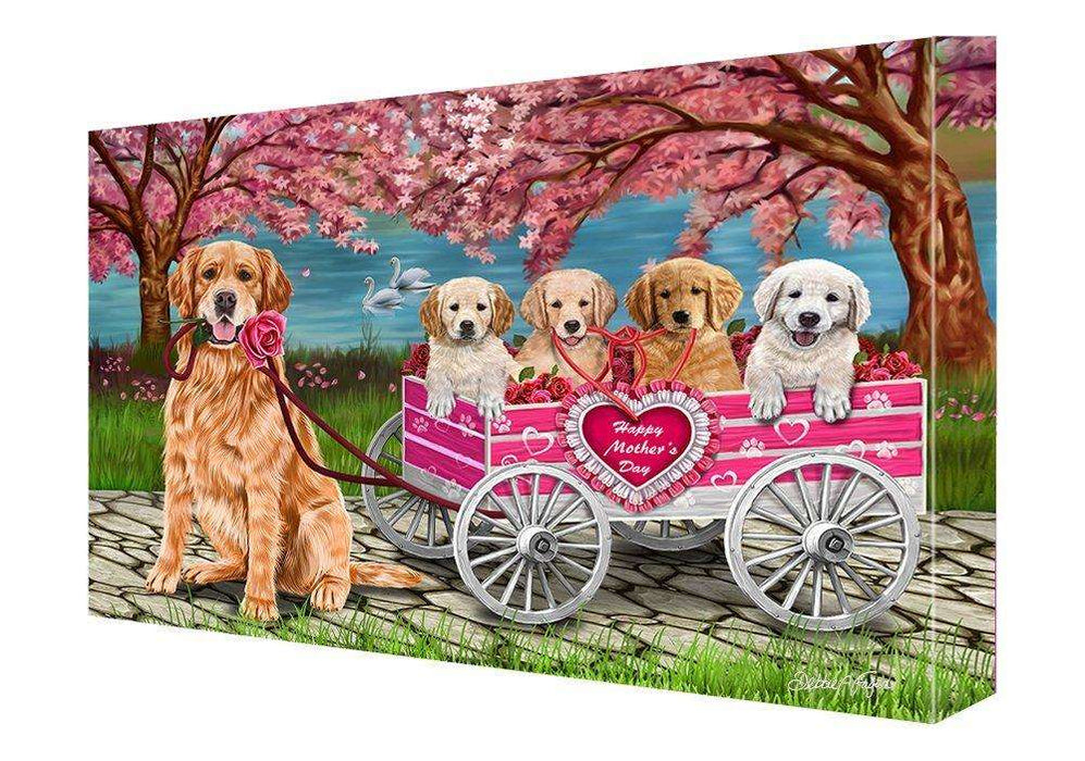 Golden Retriever Dog w/ Puppies Mother's Day Painting Printed on Canvas Wall Art (10x12)