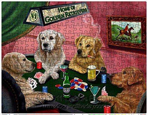 Golden Retriever Dogs Playing Poker 300 Pc. Puzzle with Photo Tin