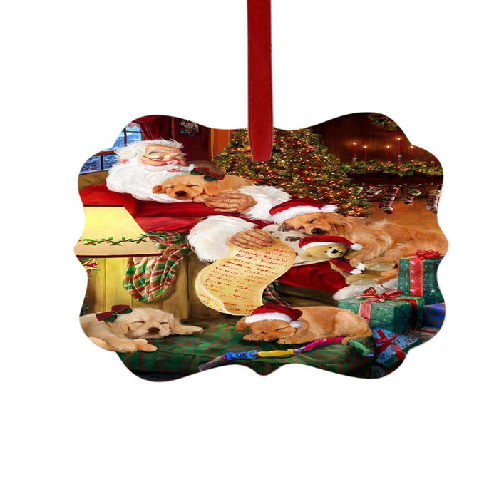 Golden Retrievers Dog and Puppies Sleeping with Santa Double-Sided Photo Benelux Christmas Ornament LOR49282