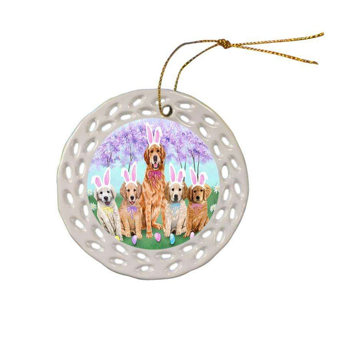 Golden Retrievers Dog Easter Holiday Ceramic Doily Ornament DPOR49151