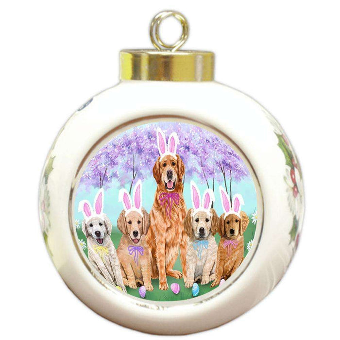 Golden Retrievers Dog Easter Holiday Round Ball Christmas Ornament RBPOR49151