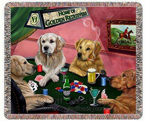 Golden Retrievers Playing Poker Woven Throw Blanket 54 x 38