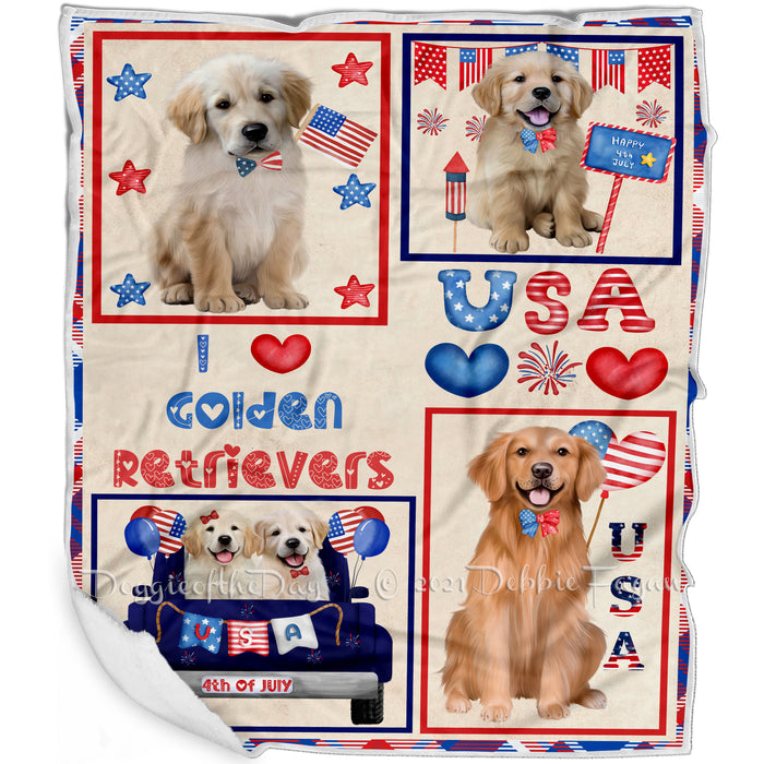 4th of July Independence Day I Love USA Golden Retriever Dogs Blanket BLNKT143506
