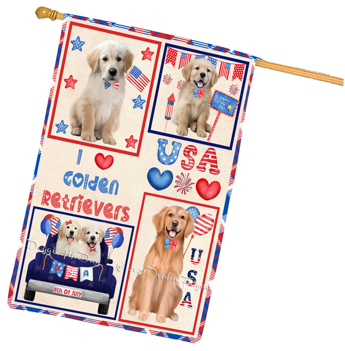 4th of July Independence Day I Love USA Golden Retriever Dogs House flag FLG66959