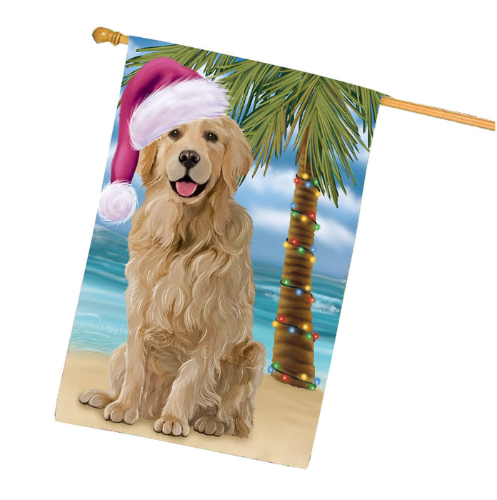 Christmas Summertime Beach Golden Retriever Dog House Flag Outdoor Decorative Double Sided Pet Portrait Weather Resistant Premium Quality Animal Printed Home Decorative Flags 100% Polyester FLG68745