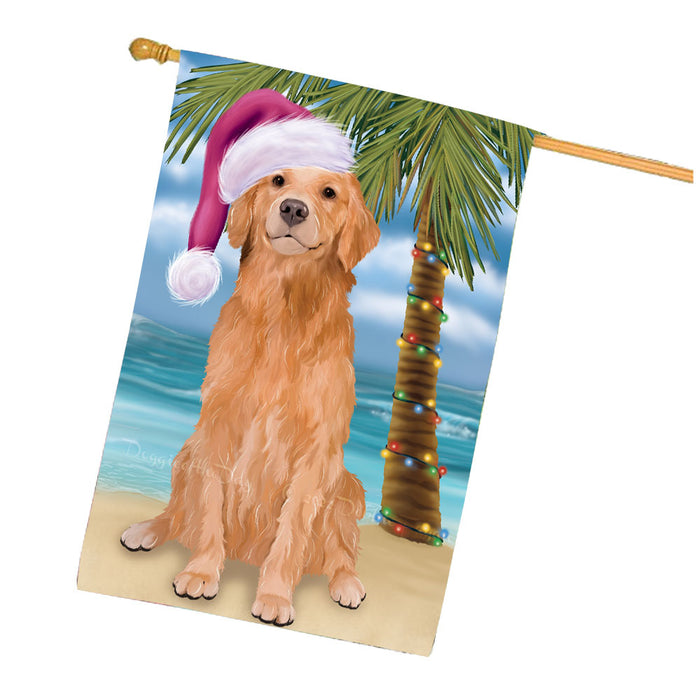 Christmas Summertime Beach Golden Retriever Dog House Flag Outdoor Decorative Double Sided Pet Portrait Weather Resistant Premium Quality Animal Printed Home Decorative Flags 100% Polyester FLG68747
