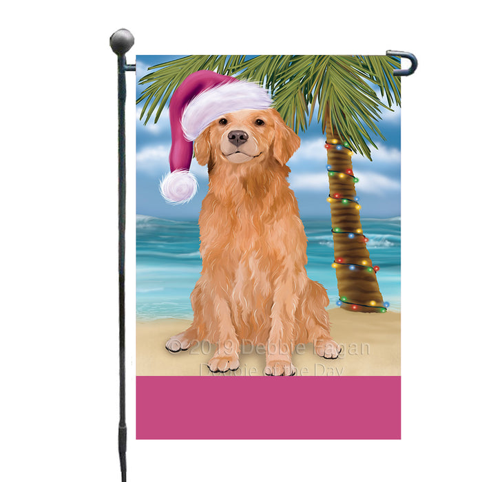 Personalized Summertime Happy Holidays Christmas Golden Retriever Dog on Tropical Island Beach  Custom Garden Flags GFLG-DOTD-A60483