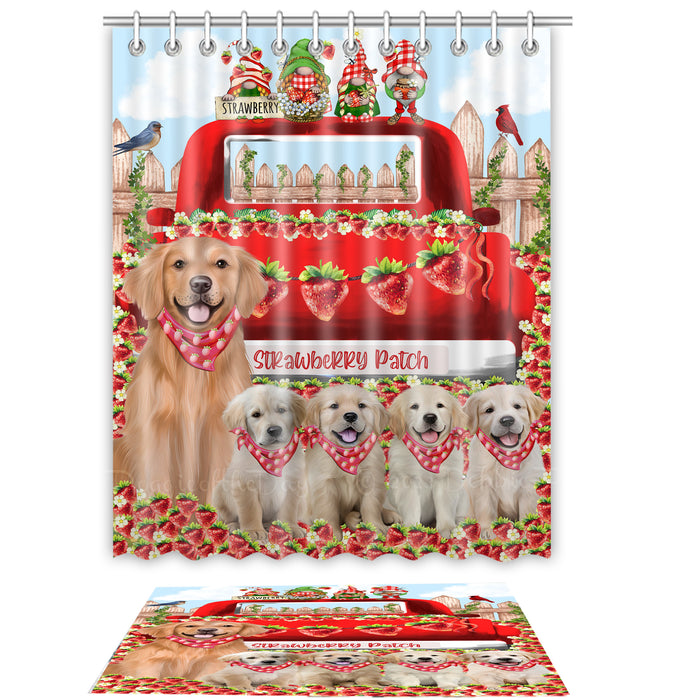 Golden Retriever Shower Curtain & Bath Mat Set - Explore a Variety of Personalized Designs - Custom Rug and Curtains with hooks for Bathroom Decor - Pet and Dog Lovers Gift