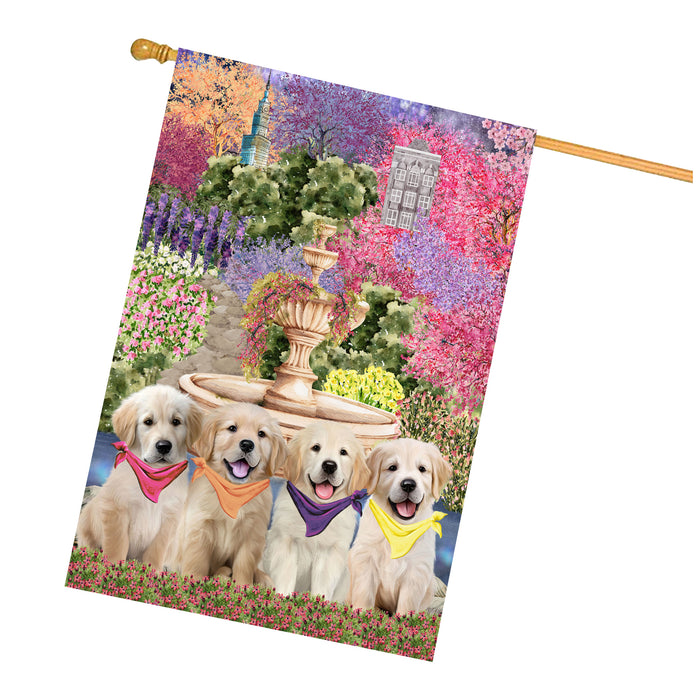 Golden Retriever Dogs House Flag: Explore a Variety of Designs, Weather Resistant, Double-Sided, Custom, Personalized, Home Outdoor Yard Decor for Dog and Pet Lovers