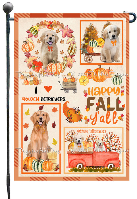Happy Fall Y'all Pumpkin Golden Retriever Dogs Garden Flags- Outdoor Double Sided Garden Yard Porch Lawn Spring Decorative Vertical Home Flags 12 1/2"w x 18"h