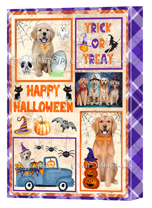 Happy Halloween Trick or Treat Golden Retriever Dogs Canvas Wall Art Decor - Premium Quality Canvas Wall Art for Living Room Bedroom Home Office Decor Ready to Hang CVS150524