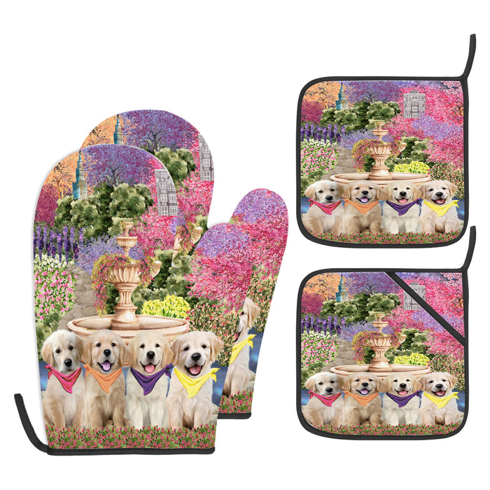 Golden Retriever Oven Mitts and Pot Holder Set, Explore a Variety of Personalized Designs, Custom, Kitchen Gloves for Cooking with Potholders, Pet and Dog Gift Lovers