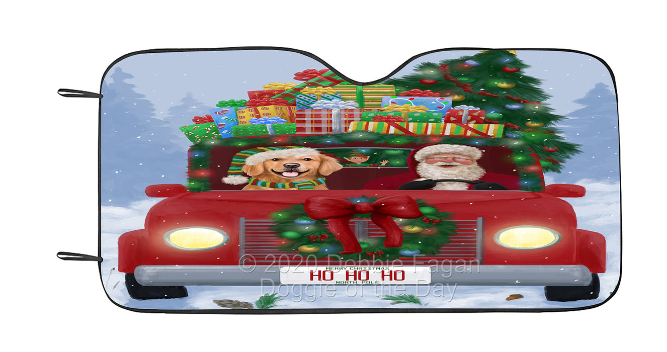 Christmas Honk Honk Red Truck with Santa and Golden Retriever Dog Car Sun Shade Cover Curtain