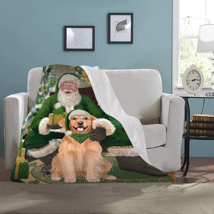 Christmas Irish Santa with Gift and Golden Retriever Dog Blanket BLNKT141348