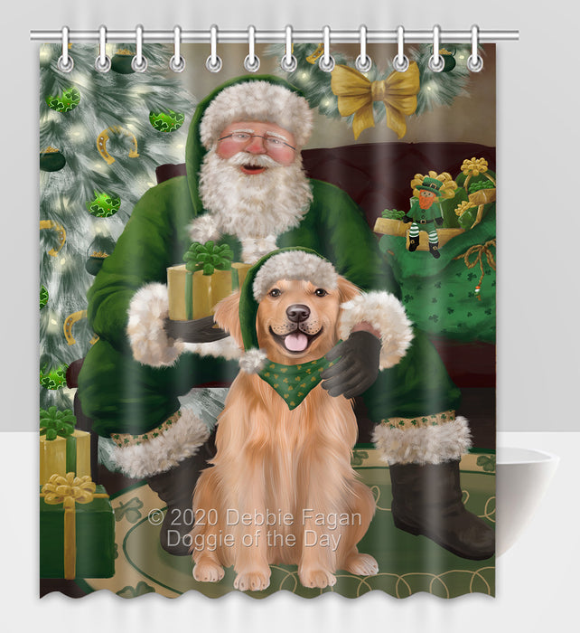 Christmas Irish Santa with Gift and Golden Retriever Dog Shower Curtain Bathroom Accessories Decor Bath Tub Screens SC138
