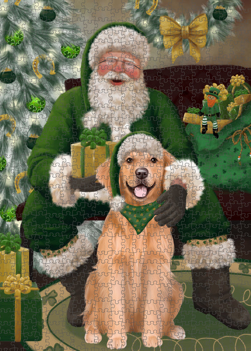 Christmas Irish Santa with Gift and Golden Retriever Dog Puzzle with Photo Tin PUZL100412