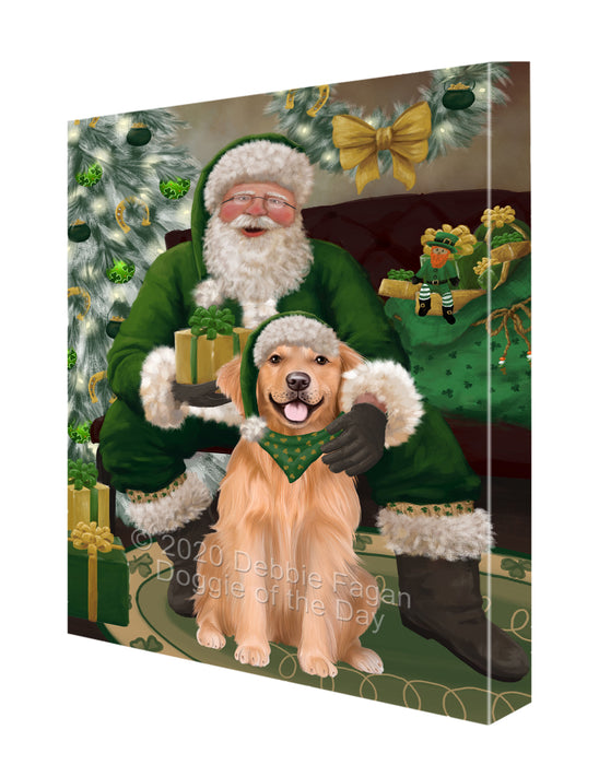 Christmas Irish Santa with Gift and Golden Retriever Dog Canvas Print Wall Art Décor CVS147698