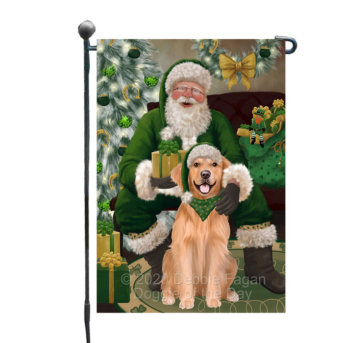Christmas Irish Santa with Gift and Golden Retriever Dog Garden Flag GFLG66644
