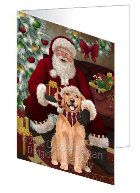Santa's Christmas Surprise Golden Retriever Dog Handmade Artwork Assorted Pets Greeting Cards and Note Cards with Envelopes for All Occasions and Holiday Seasons