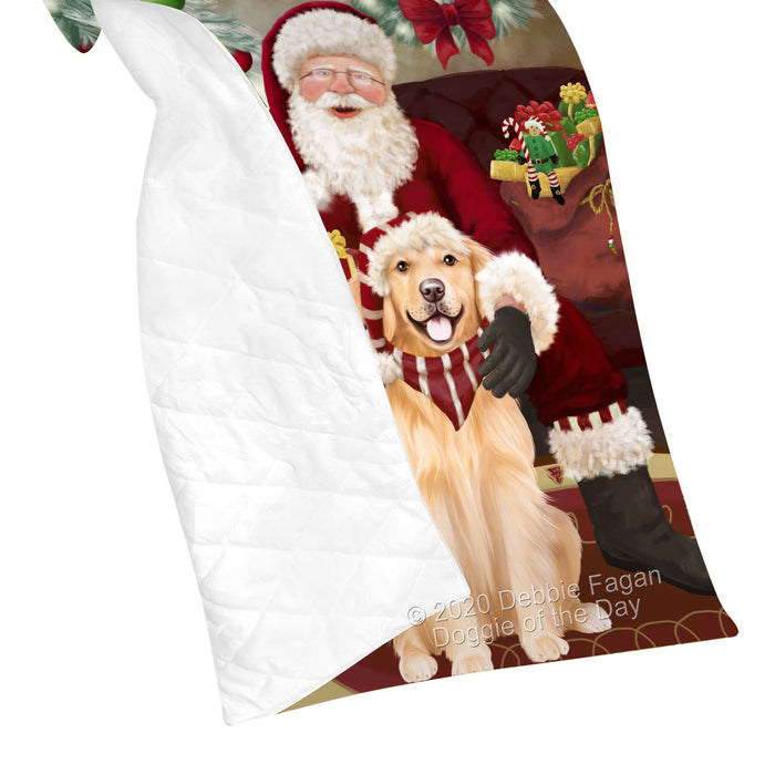Santa's Christmas Surprise Golden Retriever Dog Quilt Bed Coverlet Bedspread - Pets Comforter Unique One-side Animal Printing - Soft Lightweight Durable Washable Polyester Quilt