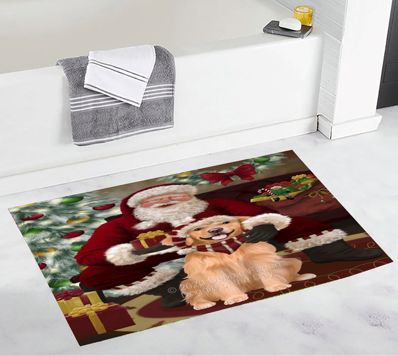 Santa's Christmas Surprise Golden Retriever Dog Bathroom Rugs with Non Slip Soft Bath Mat for Tub BRUG55489