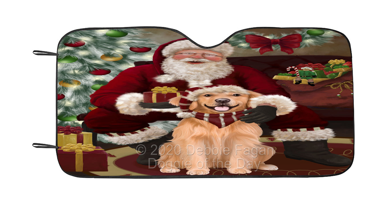 Santa's Christmas Surprise Golden Retriever Dog Car Sun Shade Cover Curtain