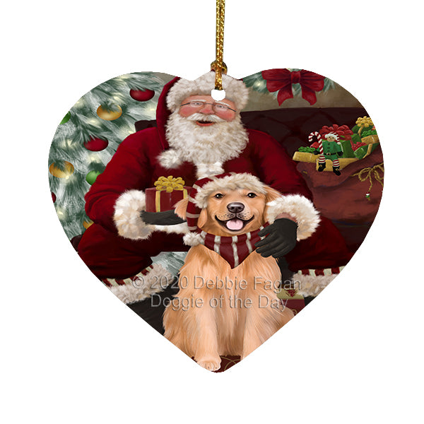 Santa's Christmas Surprise Golden Retriever Dog Heart Christmas Ornament RFPOR58368