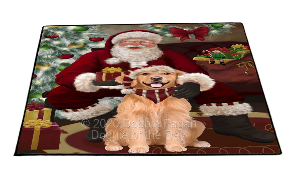 Santa's Christmas Surprise Golden Retriever Dog Indoor/Outdoor Welcome Floormat - Premium Quality Washable Anti-Slip Doormat Rug FLMS57451