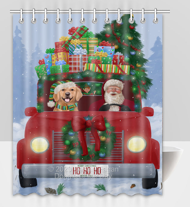 Christmas Honk Honk Red Truck Here Comes with Santa and Golden Retriever Dog Shower Curtain Bathroom Accessories Decor Bath Tub Screens SC040