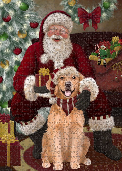 Santa's Christmas Surprise Golden Retriever Dog Puzzle with Photo Tin PUZL100804