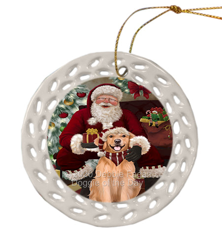 Santa's Christmas Surprise Golden Retriever Dog Doily Ornament DPOR59588