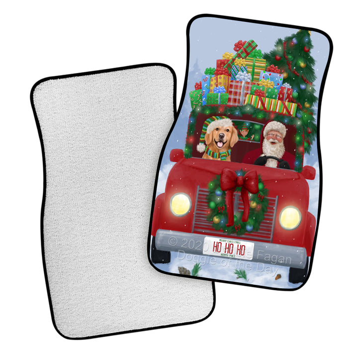 Christmas Honk Honk Red Truck Here Comes with Santa and Golden Retriever Dog Polyester Anti-Slip Vehicle Carpet Car Floor Mats  CFM49720