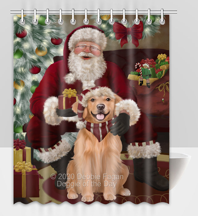 Santa's Christmas Surprise Golden Retriever Dog Shower Curtain Bathroom Accessories Decor Bath Tub Screens SC236