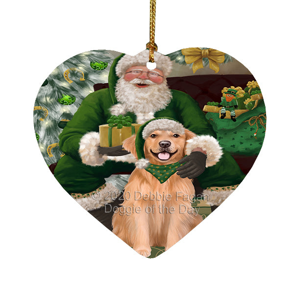 Christmas Irish Santa with Gift and Golden Retriever Dog Heart Christmas Ornament RFPOR58270