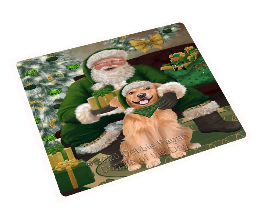 Christmas Irish Santa with Gift and Golden Retriever Dog Cutting Board - Easy Grip Non-Slip Dishwasher Safe Chopping Board Vegetables C78337