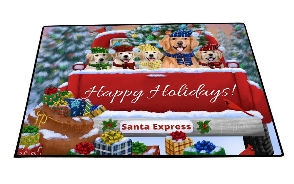 Christmas Red Truck Travlin Home for the Holidays Golden Retriever Dogs Floor Mat- Anti-Slip Pet Door Mat Indoor Outdoor Front Rug Mats for Home Outside Entrance Pets Portrait Unique Rug Washable Premium Quality Mat