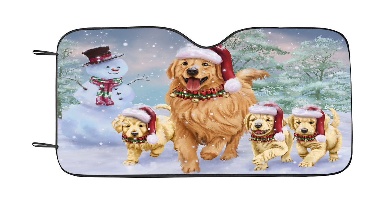 Christmas Running Family Golden Retriever Dogs Car Sun Shade