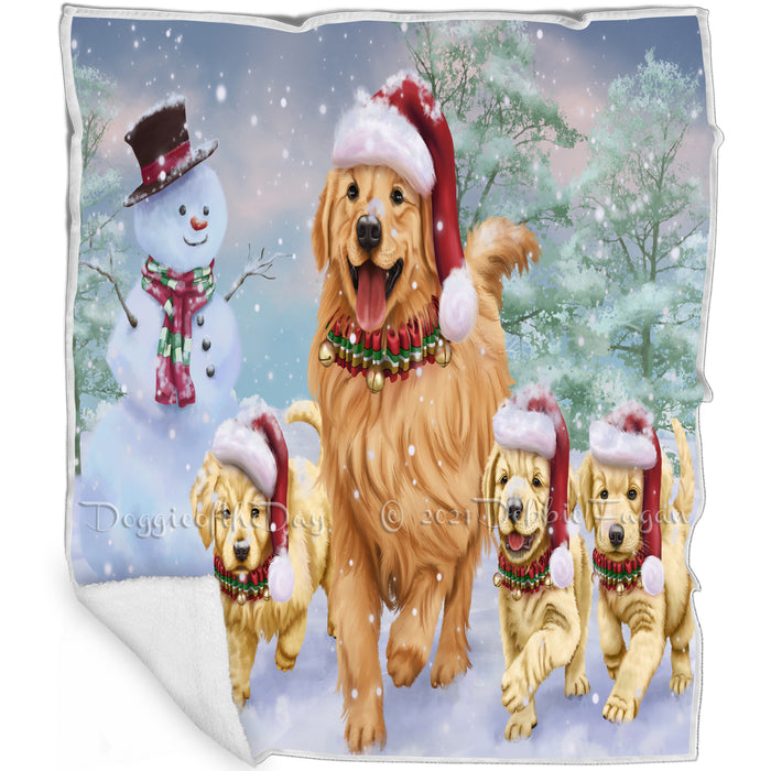 Christmas Running Family Golden Retriever Dogs Blanket BLNKT143418