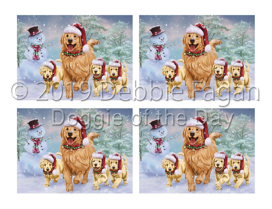 Christmas Running Fammily Golden Retriever Dogs Placemat