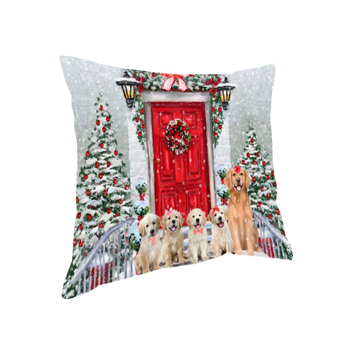 Christmas Holiday Welcome Golden Retriever Dogs Pillow with Top Quality High-Resolution Images - Ultra Soft Pet Pillows for Sleeping - Reversible & Comfort - Ideal Gift for Dog Lover - Cushion for Sofa Couch Bed - 100% Polyester
