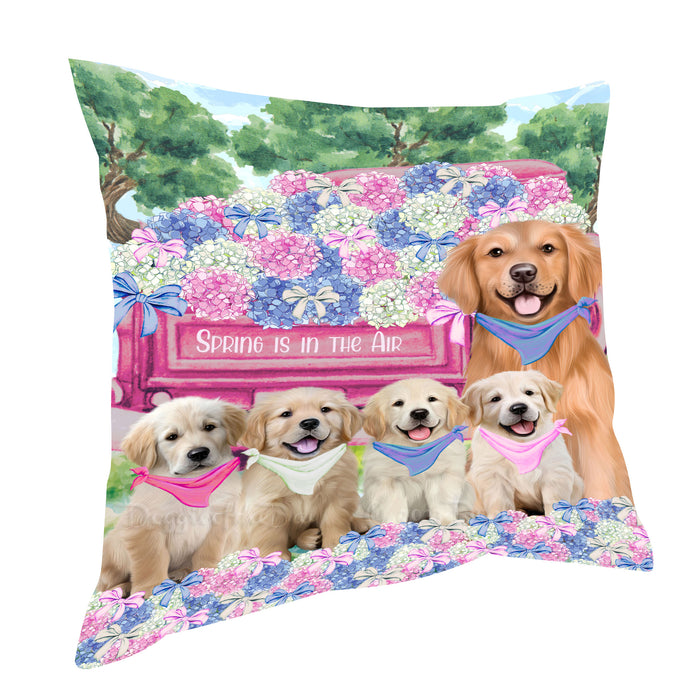 Golden Retriever Pillow: Cushion for Sofa Couch Bed Throw Pillows, Personalized, Explore a Variety of Designs, Custom, Pet and Dog Lovers Gift